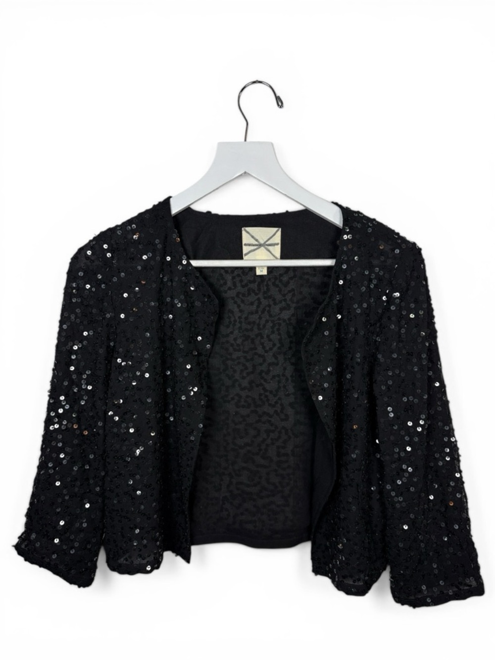 Anthropologie Silence + Noise 3/4 Sleeve Sequin Sparkle Open Jacket W2355 Sz M